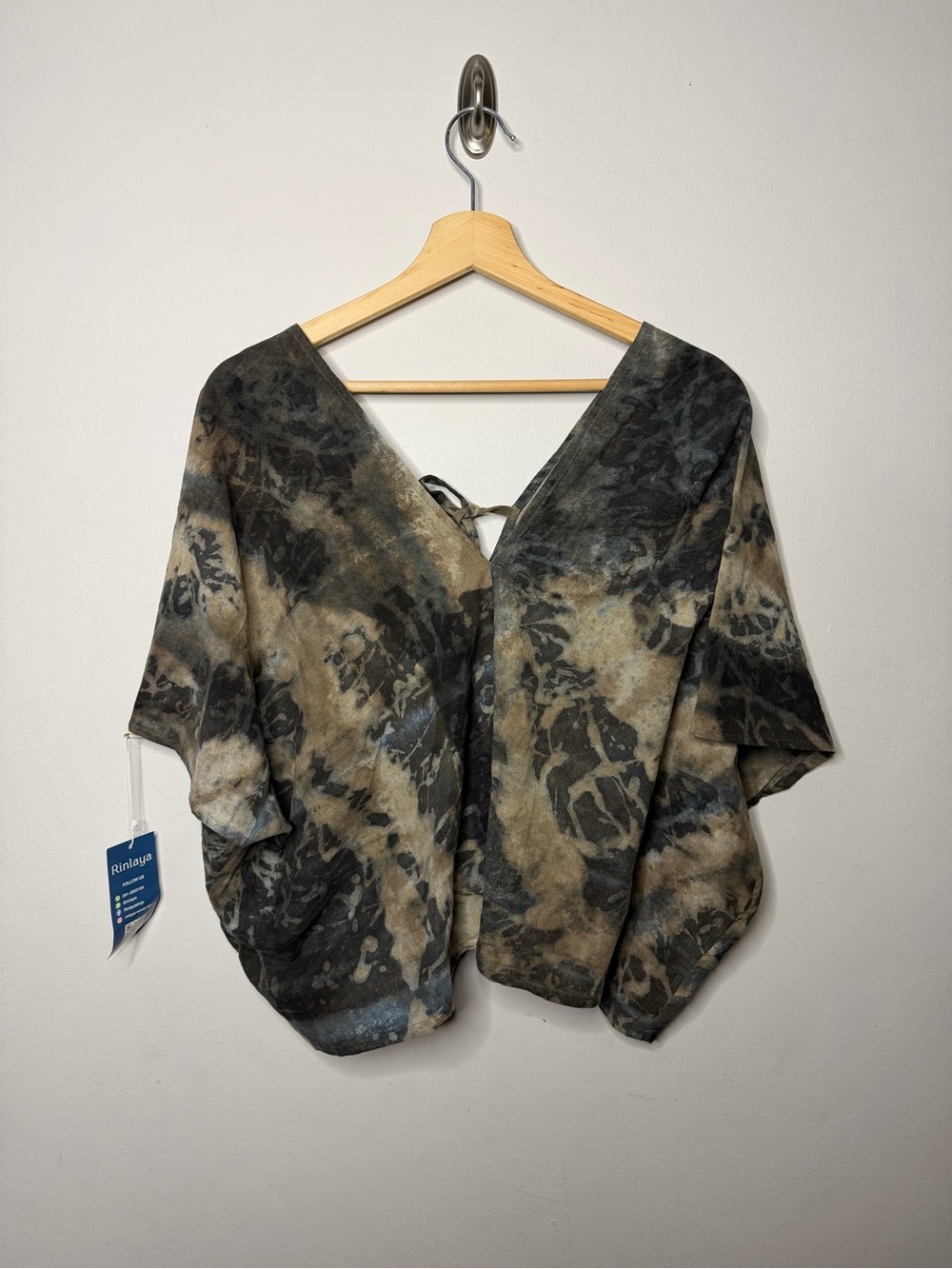 Tie-Dye V-Neck Dolman Top in Black and Brown - Handmade from Chiang Mai Thailand